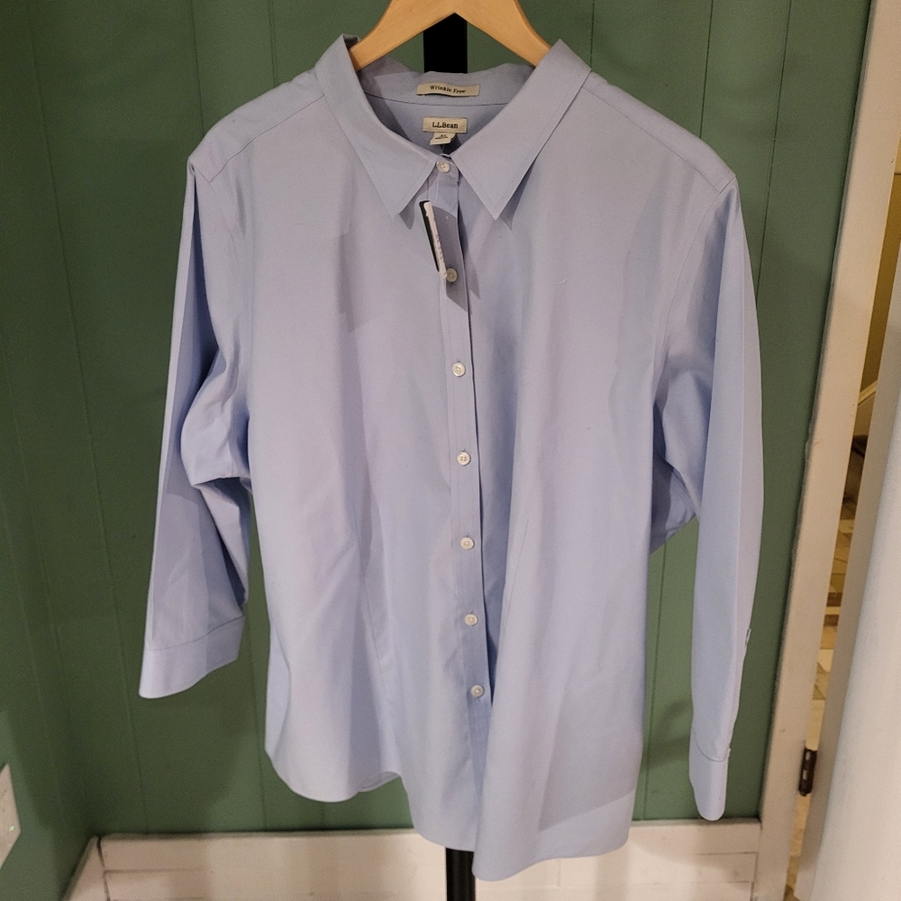 NWT Wrinkle Free Men's Light Blue Dress Shirt, LL Bean, 3X